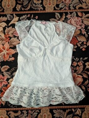 Whimsical White Satin-Trim Camisole